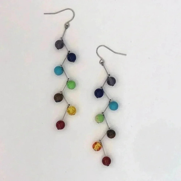 Pretty Rainbow Zigzag Drop Stainless Steel Earrings NWT - Picture 2 of 3